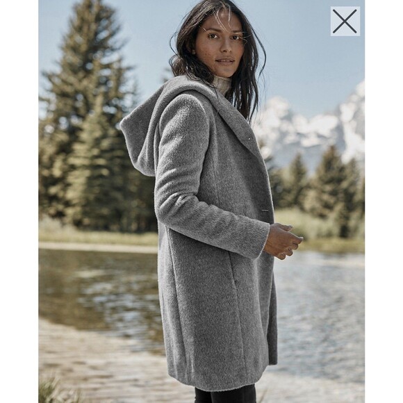 Cole Haan Women’s Alpaca-Blend Hooded Coat Size 6 Gray Button Up Wool Long - Picture 1 of 9